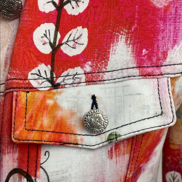 Floral Multicolor Women's Jacket by Dolceeza Silver Buttons Sz S(4) - Picture 3 of 11